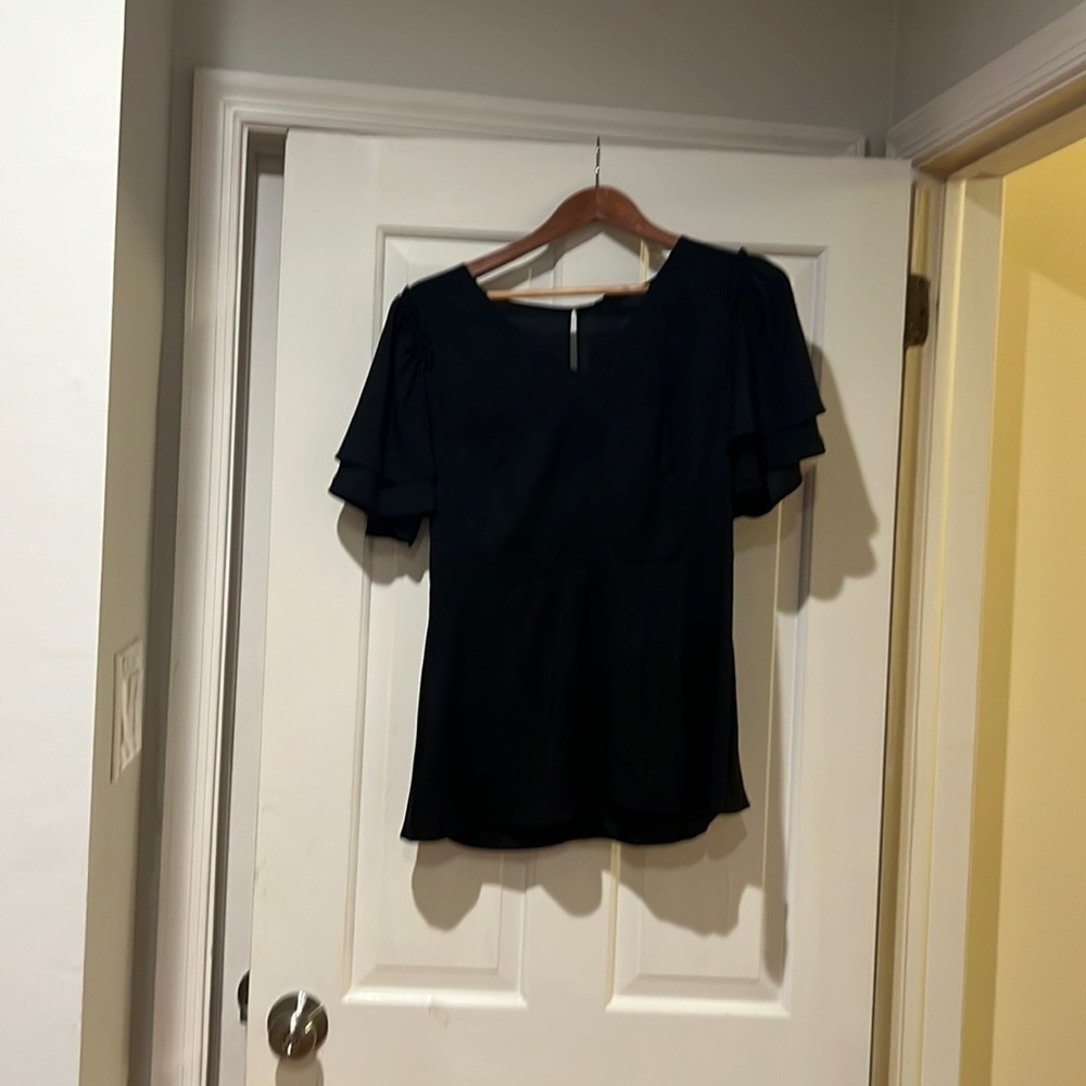 Ann Taylor semi sheer short sleeve blouse.